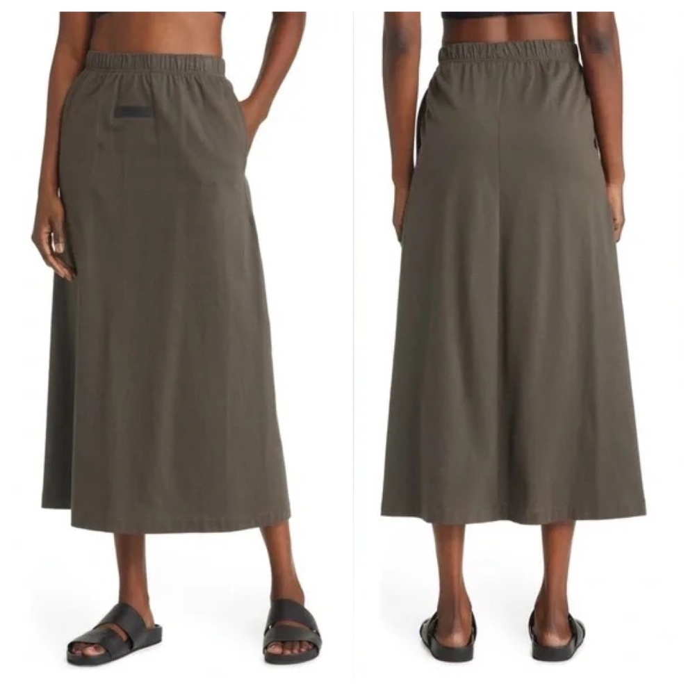 NWOT FEAR OF GOD Essentials Logo-patch Straight Midi Skirt 100% Cotton, Size XS